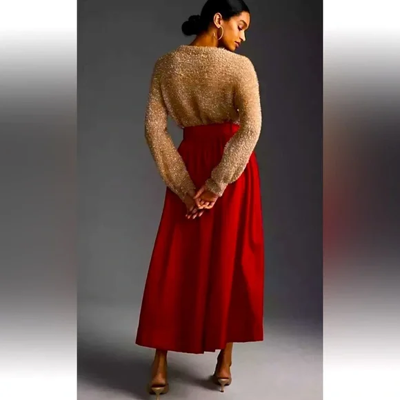 NWT Anthropologie Maeve Belted Maxi Red A-Line Skirt - Picture 3 of 8